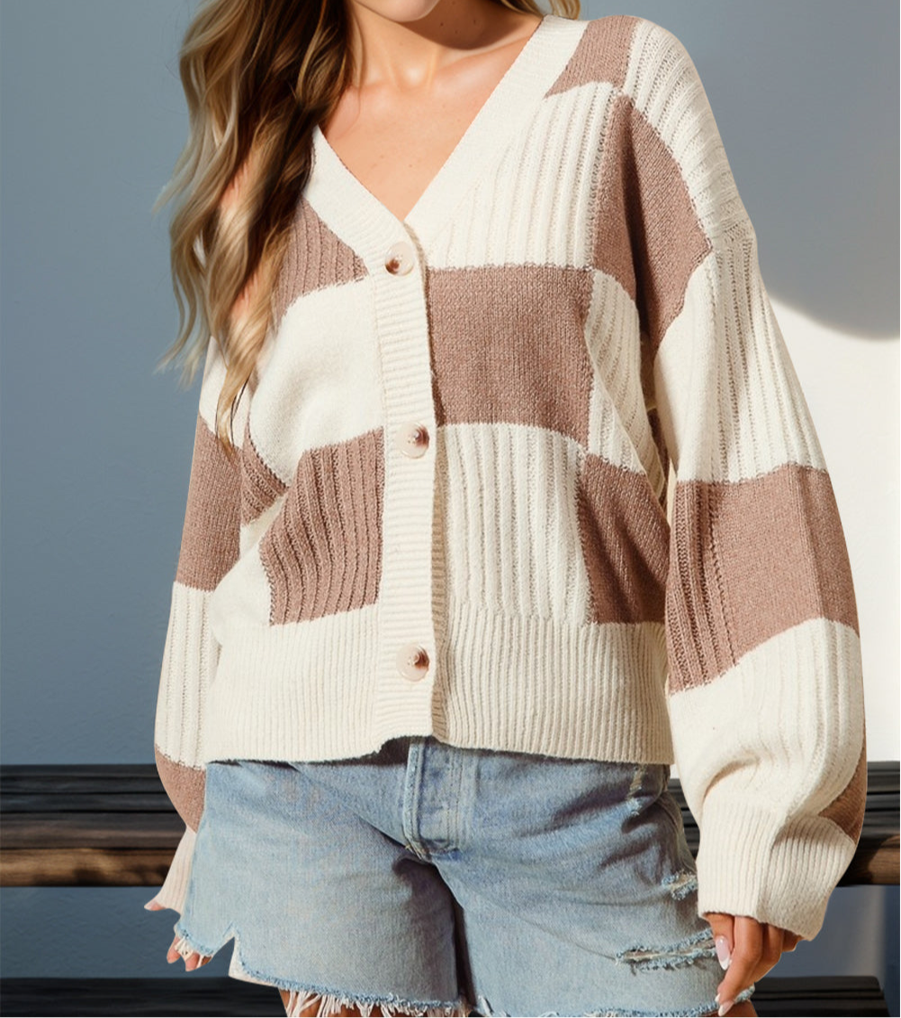 Checkered Dropped Shoulder Cardigan