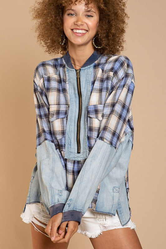 Plaid & Denim Pullover