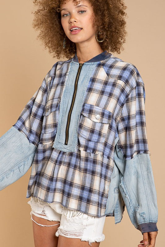 Plaid & Denim Pullover