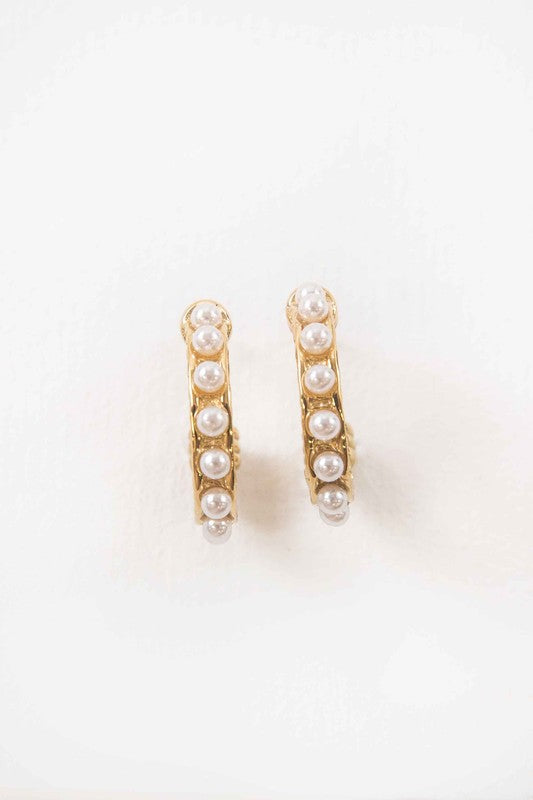 Studded Pearl Hoop Earrings