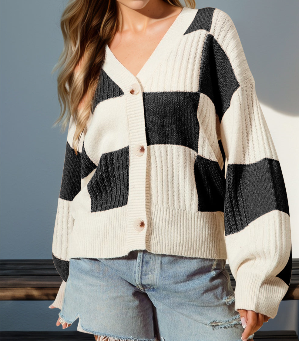 Checkered Dropped Shoulder Cardigan