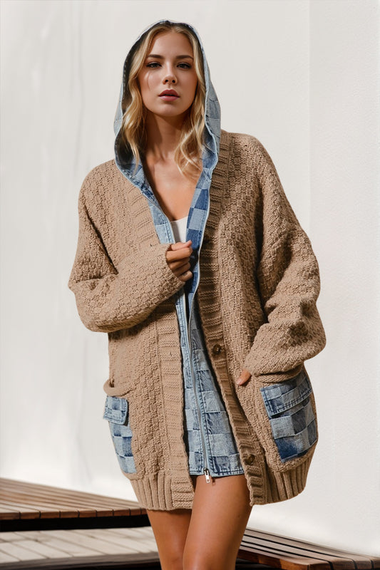 Double Take Hooded Denim Cardigan